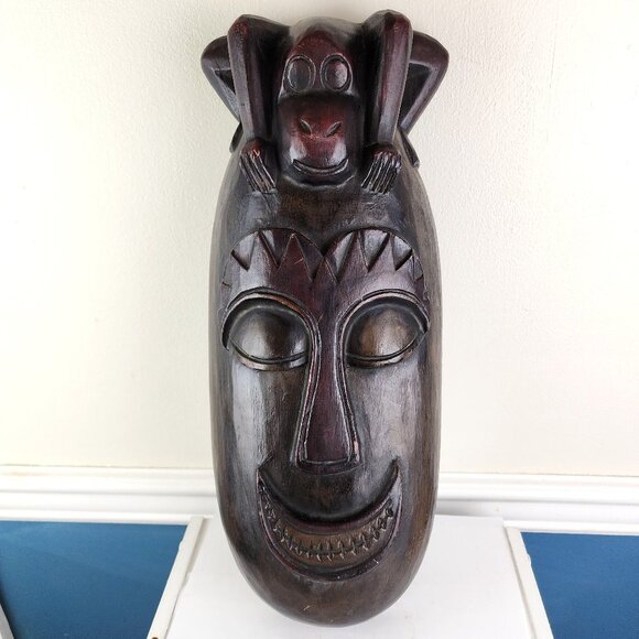 Hummingbird Imports Indonesia Wooden Carved Mask Reddish...